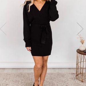 NEW * CAITLIN COVINGTON X PINK LILY THE CHELSEA WRAP BLACK SWEATER DRESS